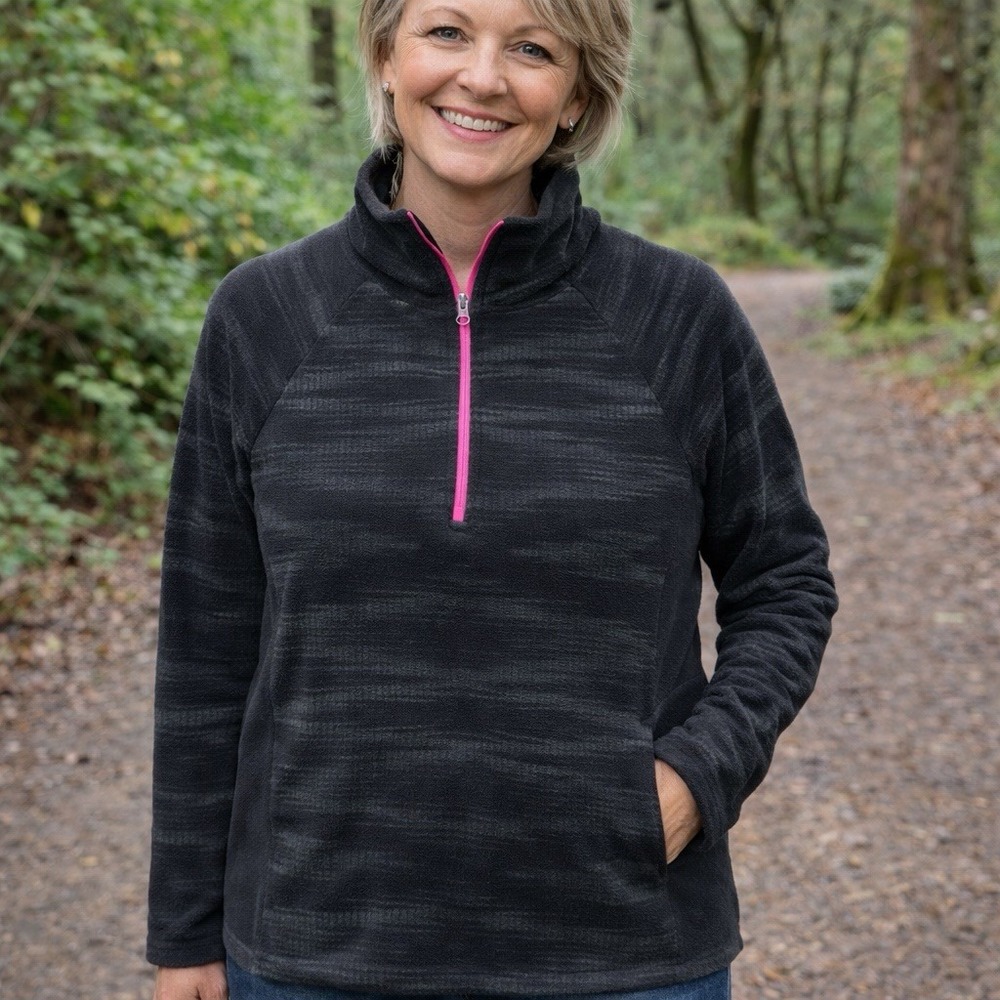Columbia 1/4 Zip Glacial IV Fleece Sweatshirt Women 1X Black Space-Dye Mock Neck